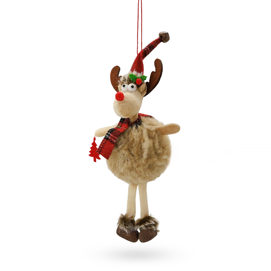 Подвеска Лось в шарфике с ёлочкой бежевый 27,5 см | Интернет-магазин Кактус