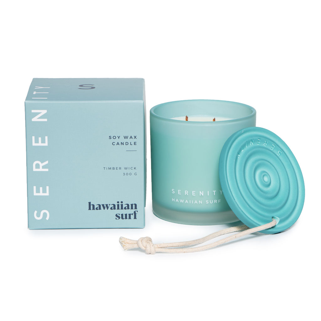 Свеча в стеклянном подсвечнике с керамическим диском аромат Hawaiian Surf 300г | Интернет-магазин Кактус