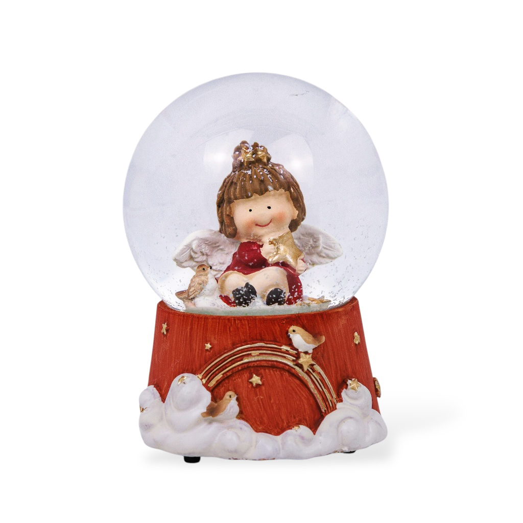 Шар со снегом музыкальный Ангелочек терракотовый 100мм | Интернет-магазин Кактус