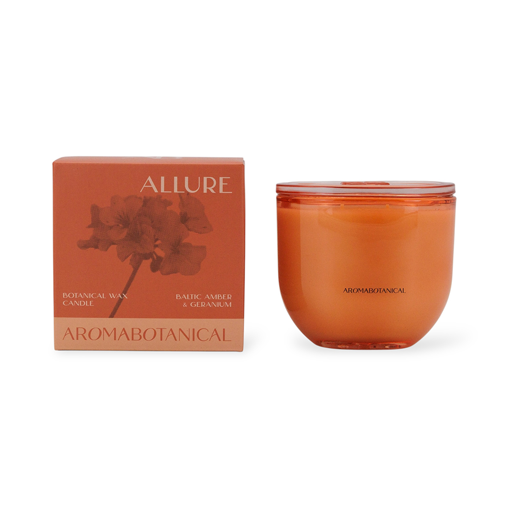 Свеча в стеклянном подсвечнике Allure Черная амбра и герань оранжевый 400г | Интернет-магазин Кактус