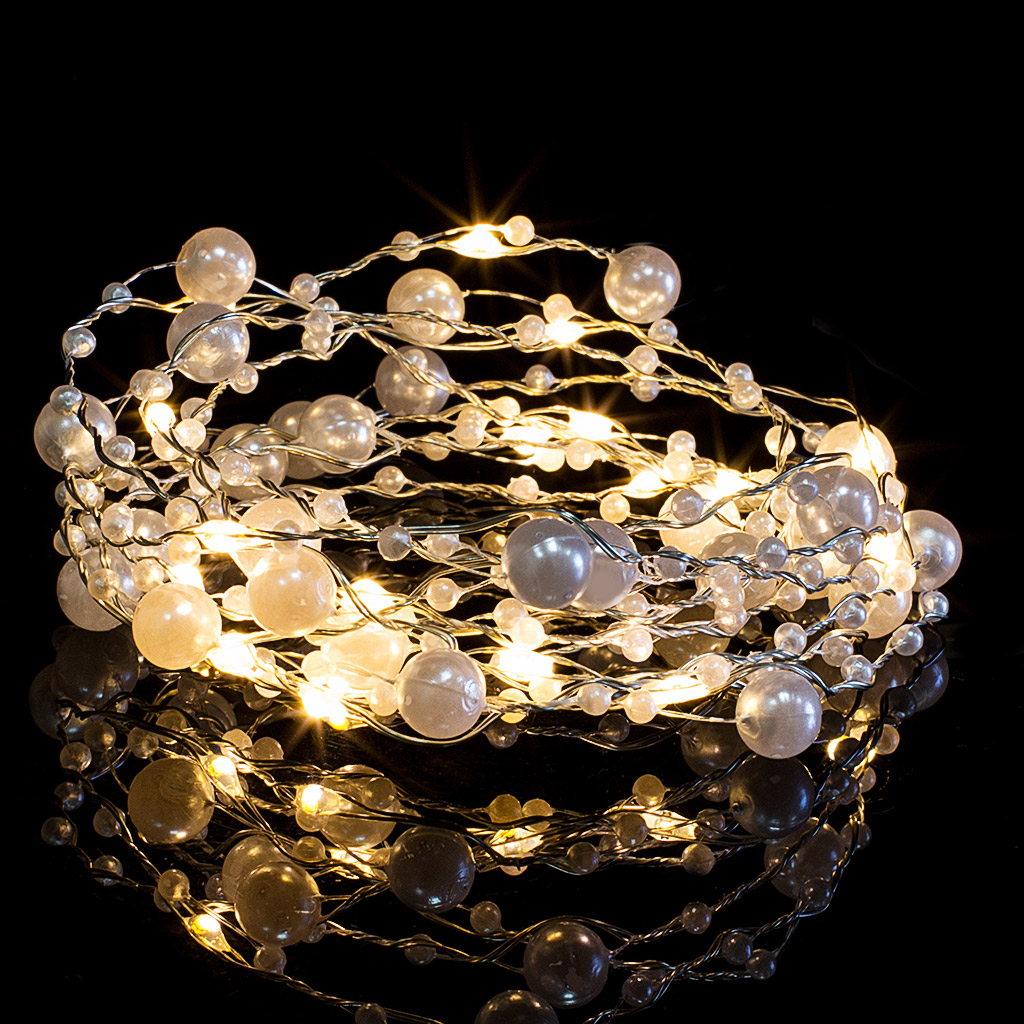 Гирлянда 20 Led Белый Жемчуг 2м с таймером от батарейки  | Интернет-магазин Кактус