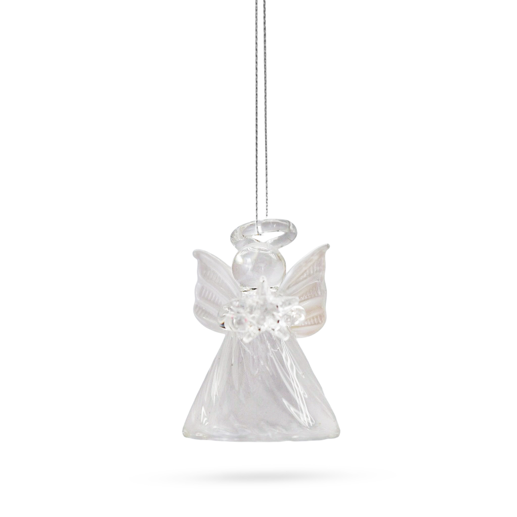 Елочная подвеска Ангел со звездой и белыми крыльями 4,7 см | Интернет-магазин Кактус