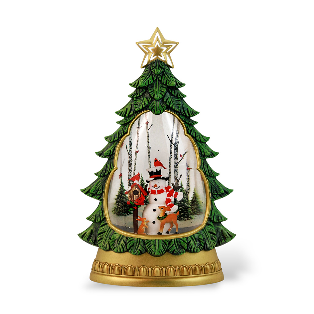 Снежный шар с автоподдувом, подсветкой и музыкой Елка со снеговиком 30,5 см | Интернет-магазин Кактус
