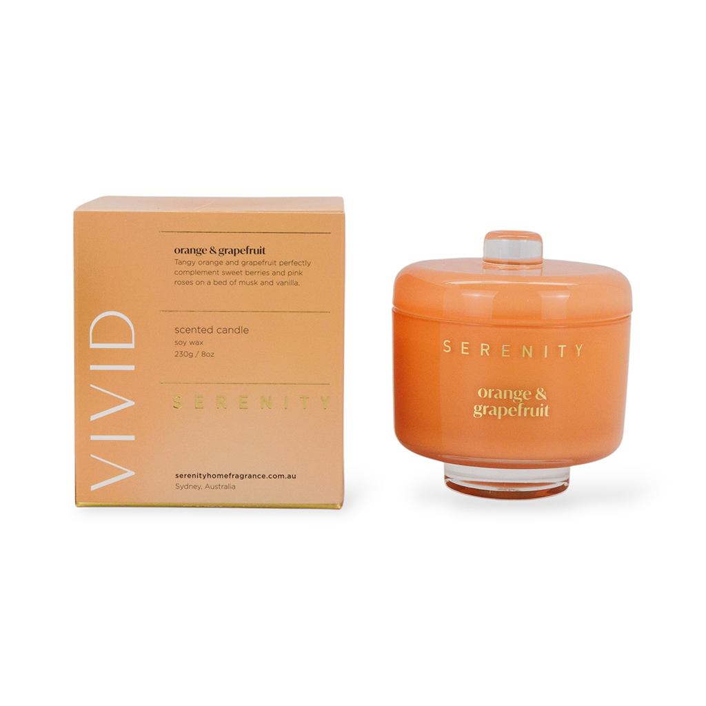 Свеча в стеклянном подсвечнике Vivid Апельсин и грейпфрут оранжевый 230г | Интернет-магазин Кактус