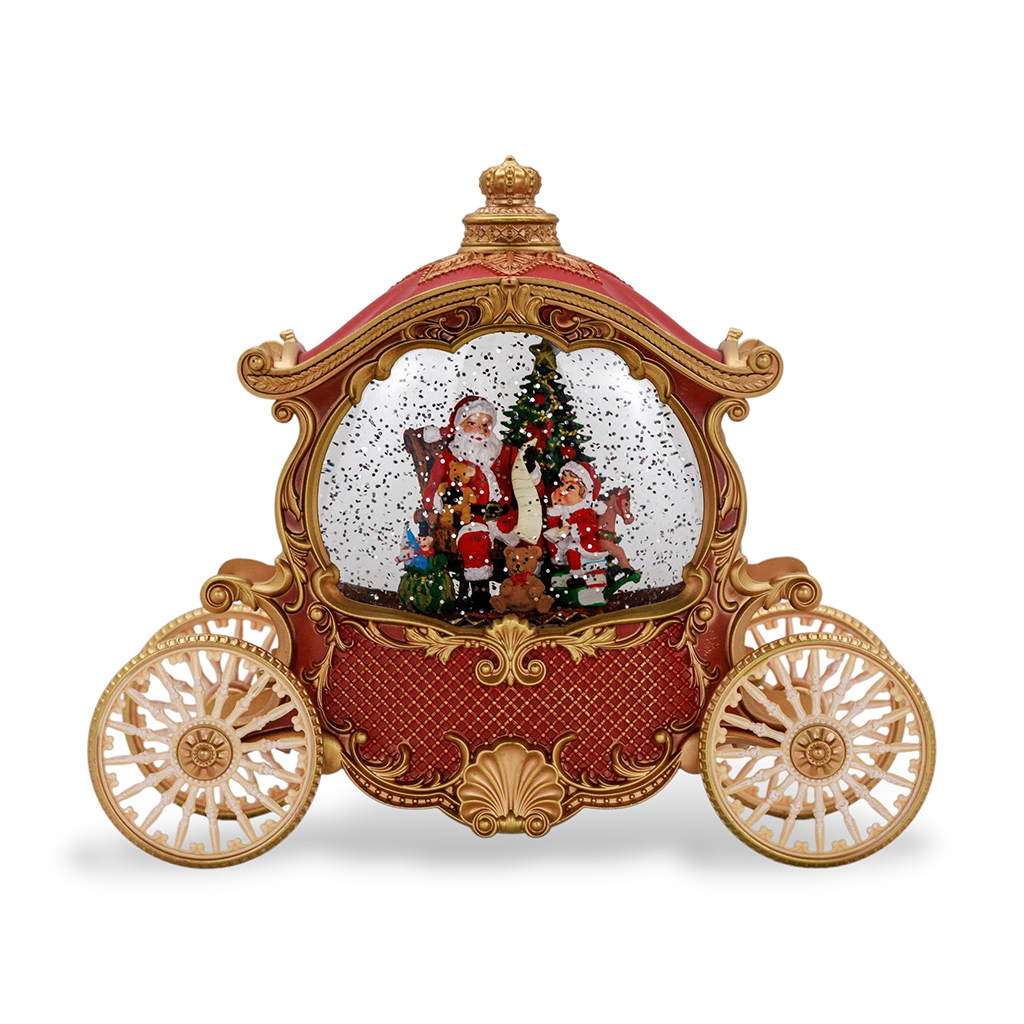 Снежный шар с автоподдувом, подсветкой и музыкой Карета с Сантой 21,5 см | Интернет-магазин Кактус