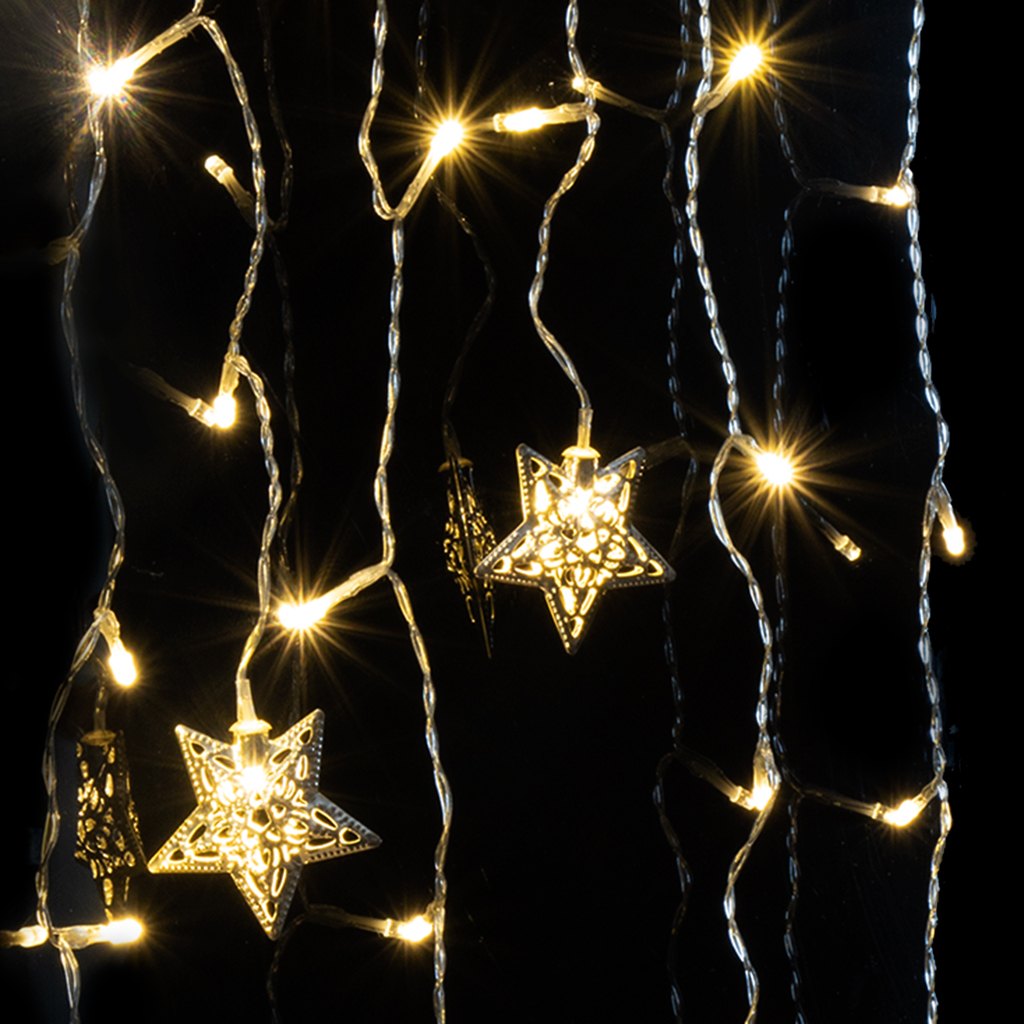 Гирлянда Штора Звездочка 108 Led 1m 12 полос теплый белый с пультом | Интернет-магазин Кактус
